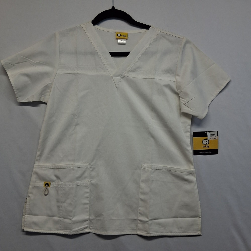 Wink Mink Scrubs White V-Neck Top 6103A Short Sleeve Medical Uniform Small NEW